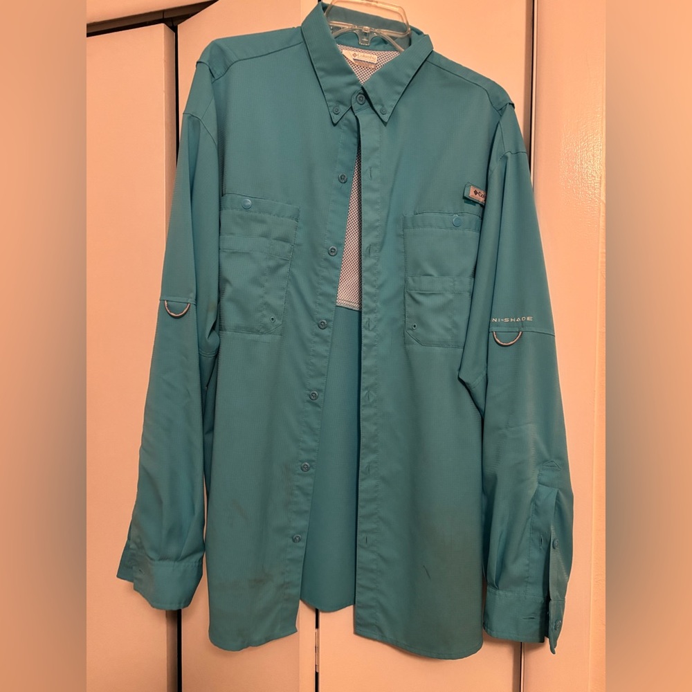 Colombia Teal Long Sleeve Button-Up Shirt